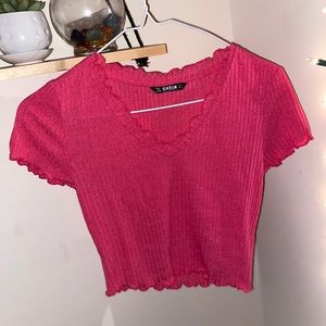 Pink Ribbed V cut Cropped top
